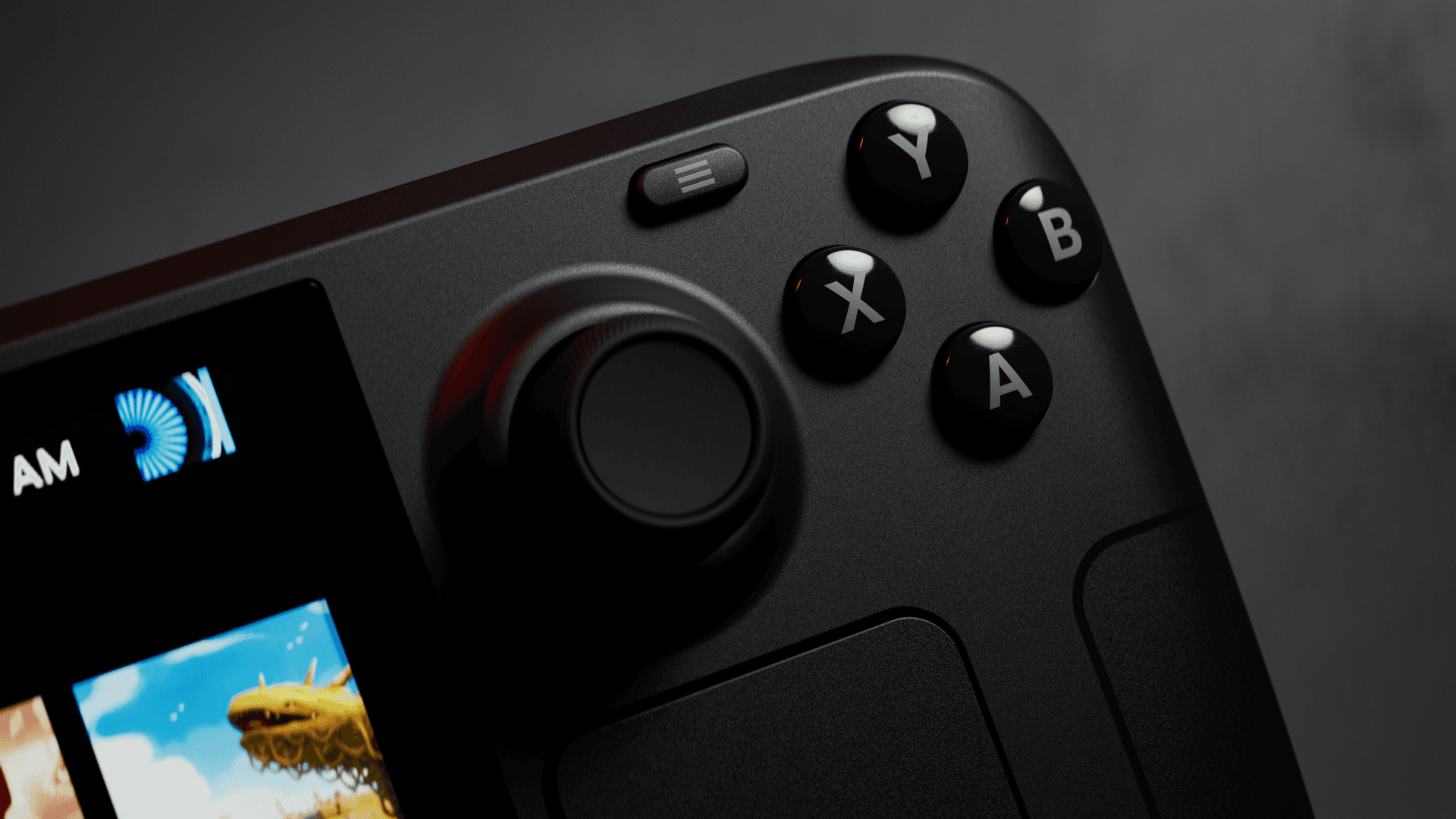 Steam Deck OLED handheld from the ABXY button side