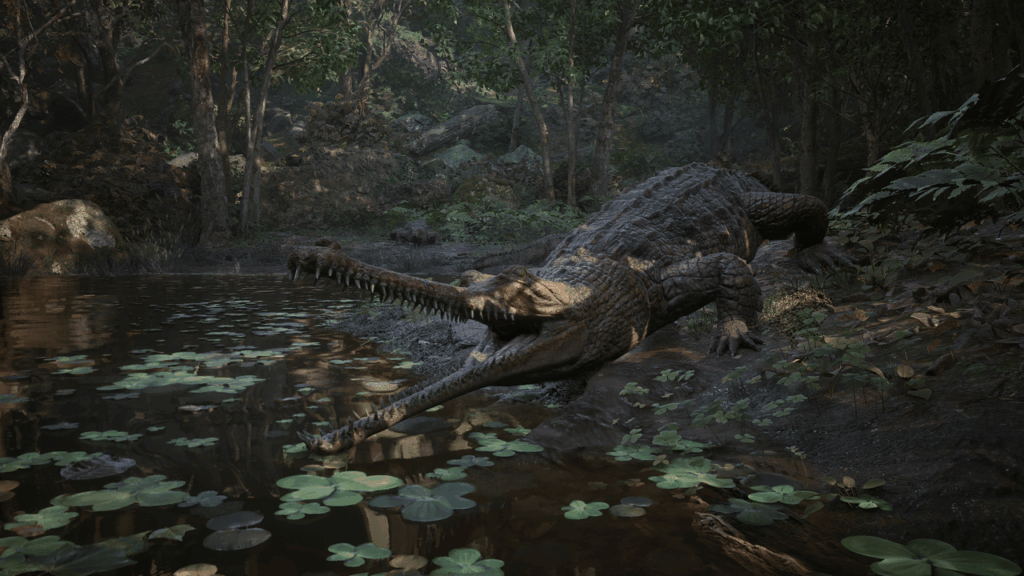 A crocodile with mouth wide open