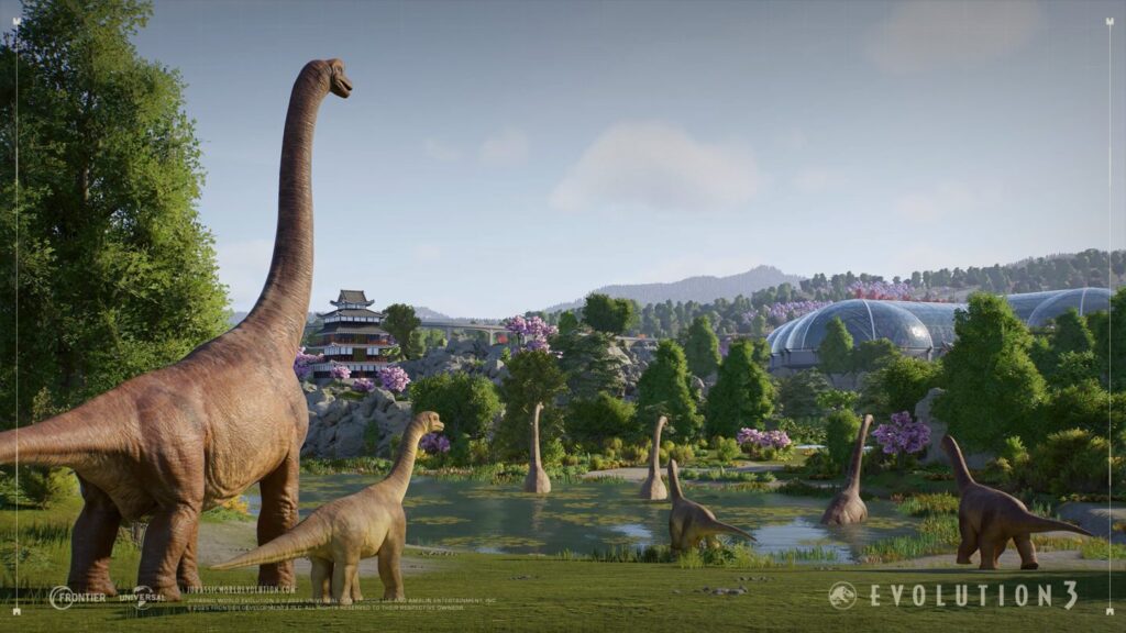 Dinosaurs surveying landscape