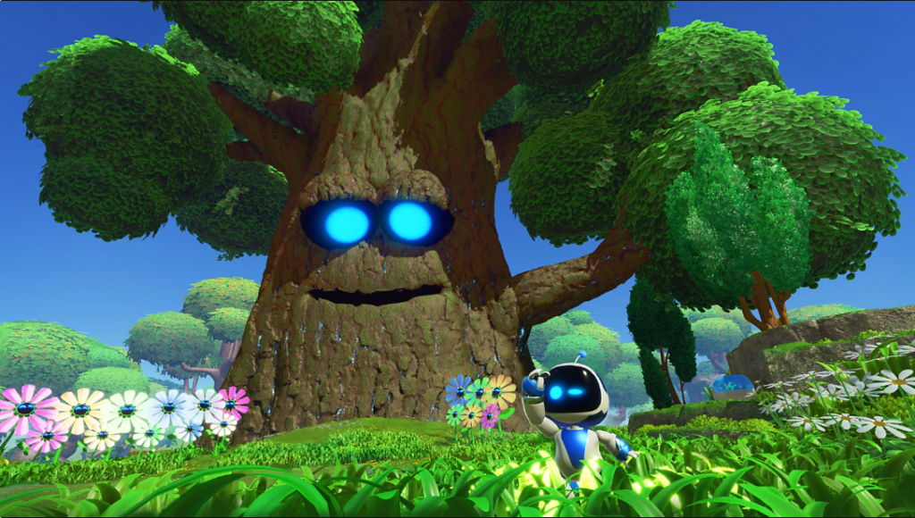 Astro Bot and Tree with eyes