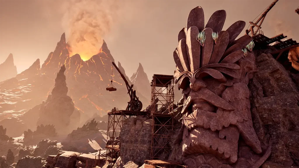 Avowed scene with volcano in background