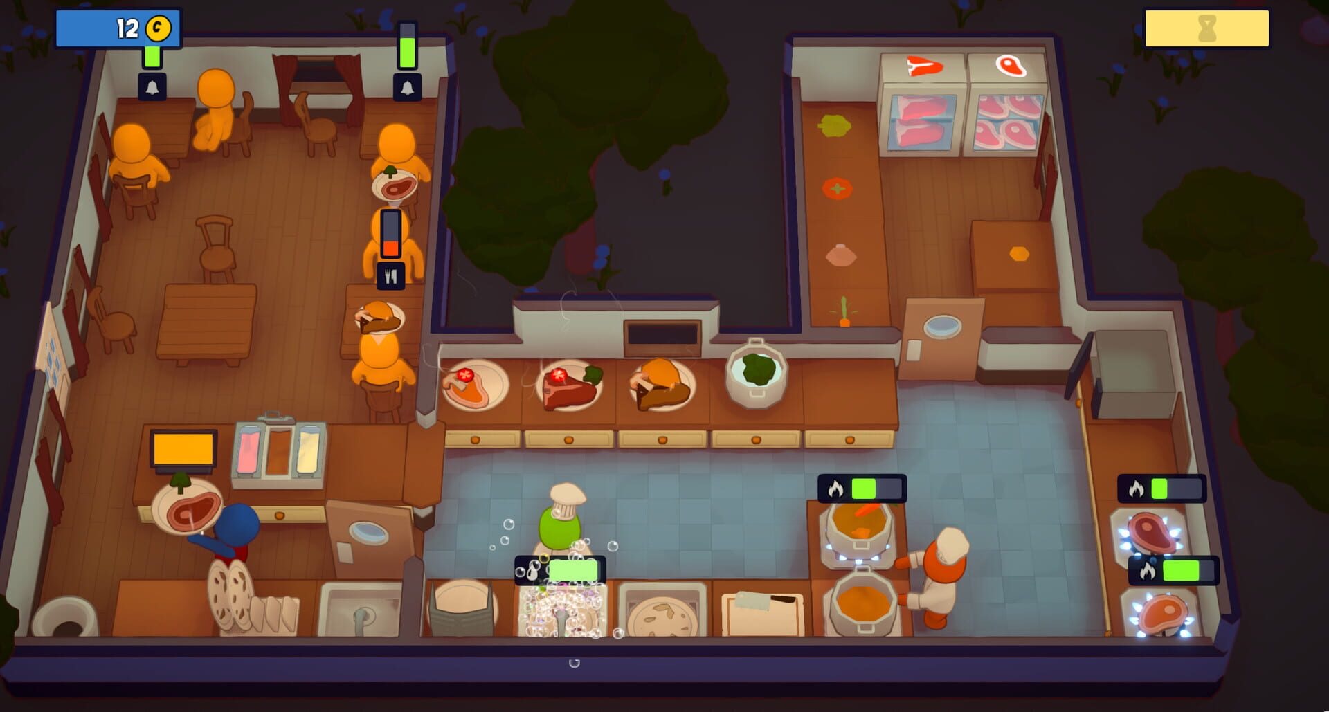 PlateUp! — roguelite cooking gameplay with conveyor belt automation systems