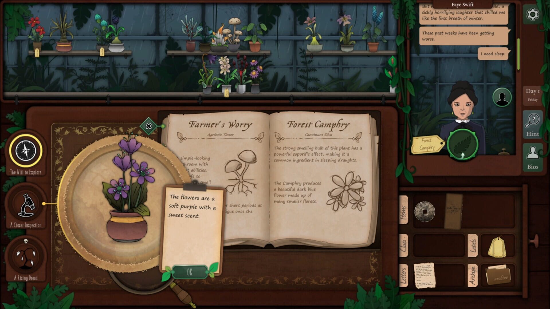 Strange Horticulture — herbalist identification mechanic and botanical encyclopaedia puzzle