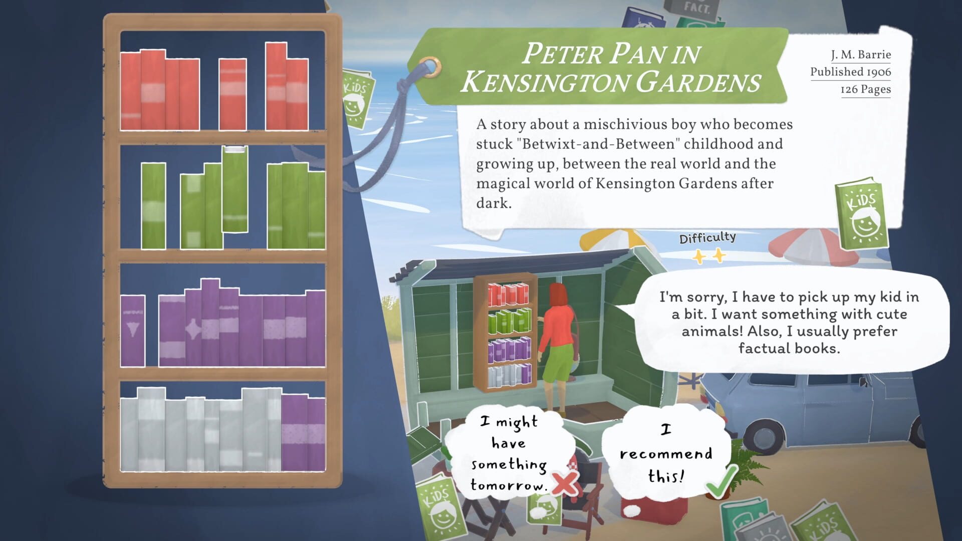 Tiny Bookshop — book-matching mechanic and daily shop management gameplay